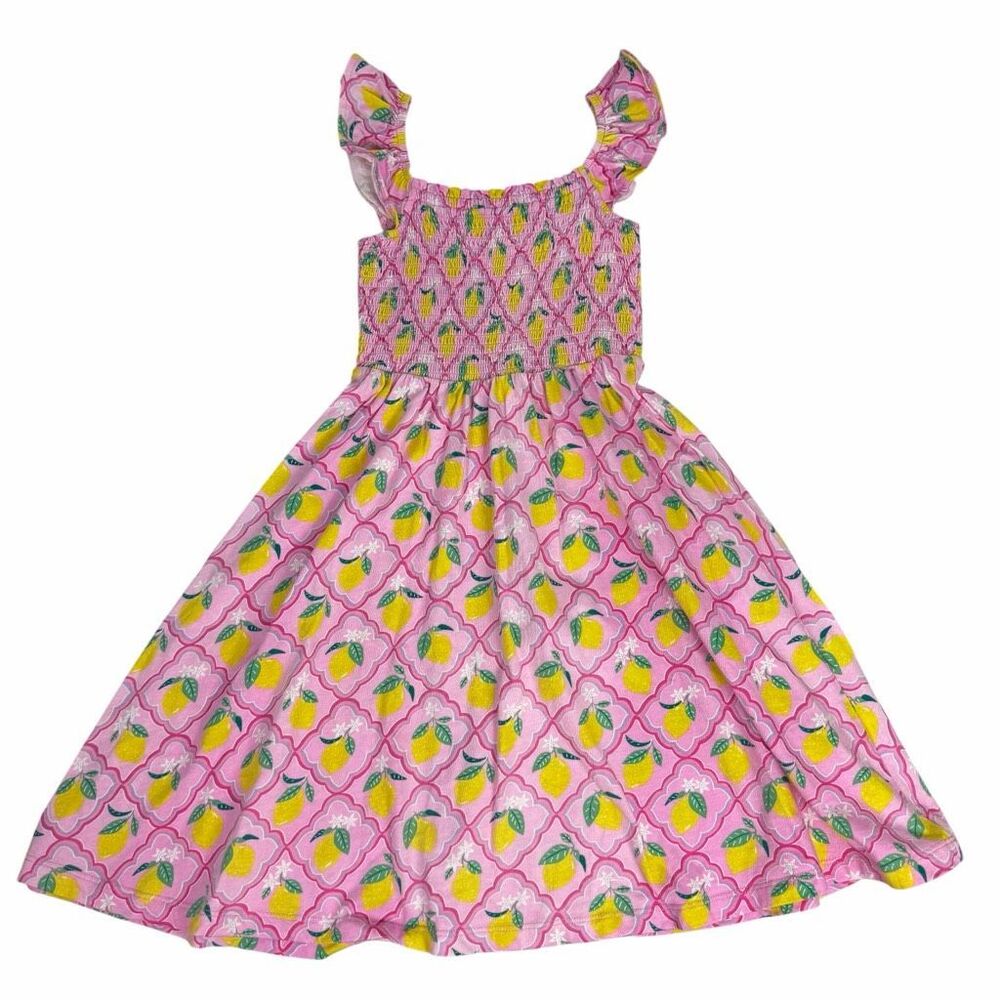 Mini Boden 6-7 Pink Lemon Smocked Dress
